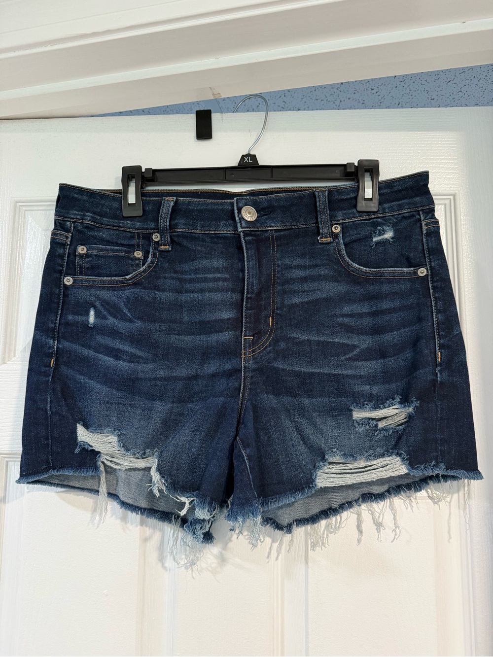 American Eagle Dark Blue Distressed Denim Shorts